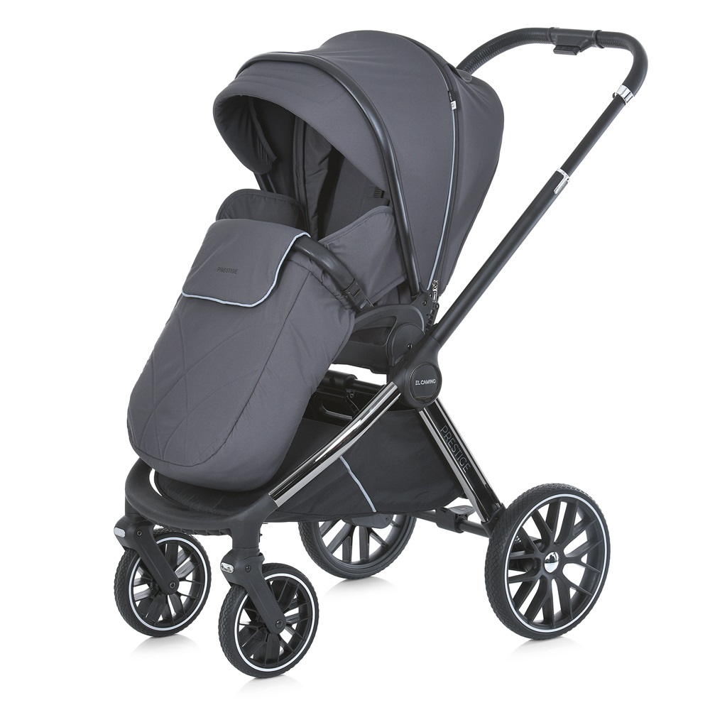 El Camino Prestige ME 1124 - всесезонна дитяча коляска 2 в 1 з реверсивним прогулянковим блоком та магнітним ременем • Asphalt Gray