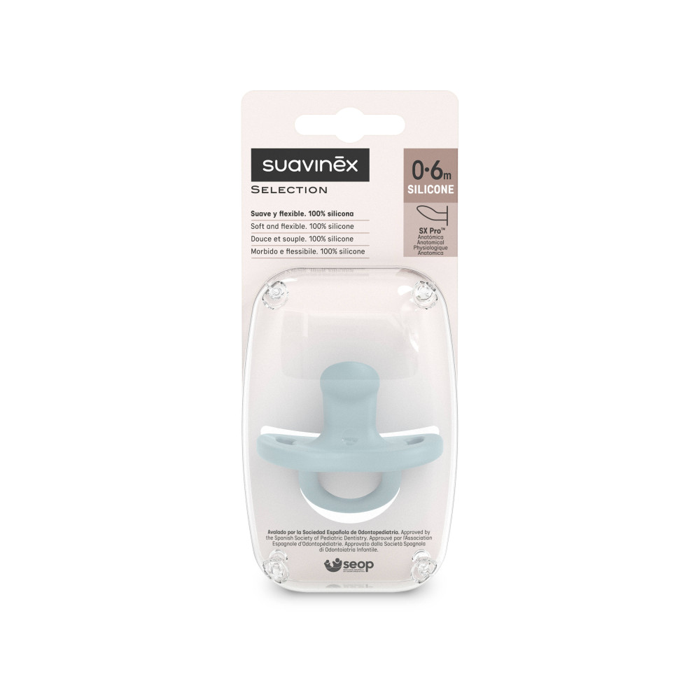 Пустушка анатомічна силіконова Suavinex Colour Essence 0-6 міс, блакитна (308085)