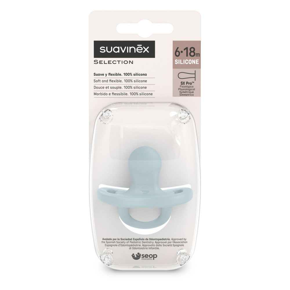 Пустушка фізіологічна силіконова Suavinex Colour Essence 6-18 мес, блакитний (308091)