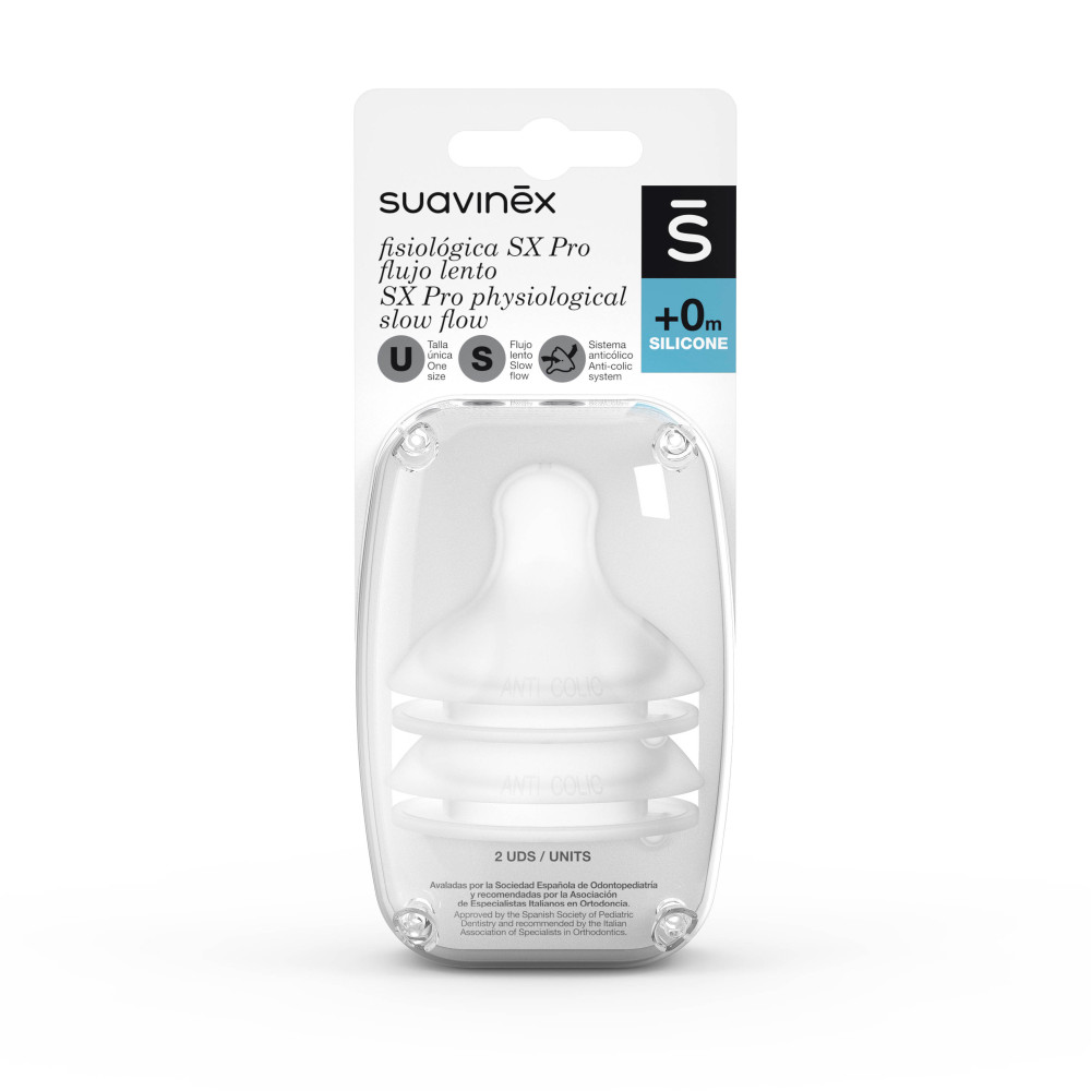 Соска силіконова, фізіологічна Suavinex, SX Pro повільний потік, 2 шт +0 місяців (307042)