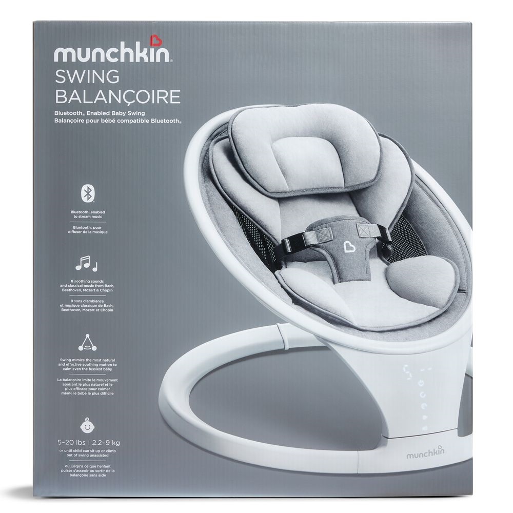 Munchkin Baby Swing - заколисуючий центр для новонароджених, шезлонг-гойдалка з автоматичним закачуванням і функцією Bluetooth • Gray (9029001) Munchkin Baby Swing - заколисуючий центр для новонароджених, шезлонг-гойдалка з автоматичним закачуванням і функцією Bluetooth • Gray (9029001)