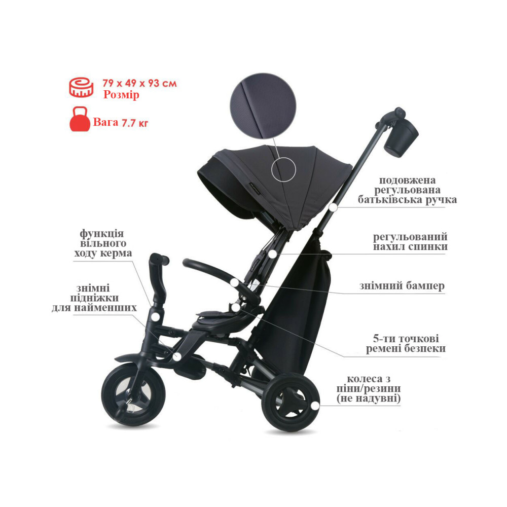 Qplay Nova Plus Rubber S700-13 - складной детский трехколесный велосипед с родительской ручкой, поворотное сиденье (от 10 до 36 месяцев) • Ultimate Black Qplay Nova Plus Rubber S700-13 - складной детский трехколесный велосипед с родительской ручкой, поворотное сиденье (от 10 до 36 месяцев) • Ultimate Black