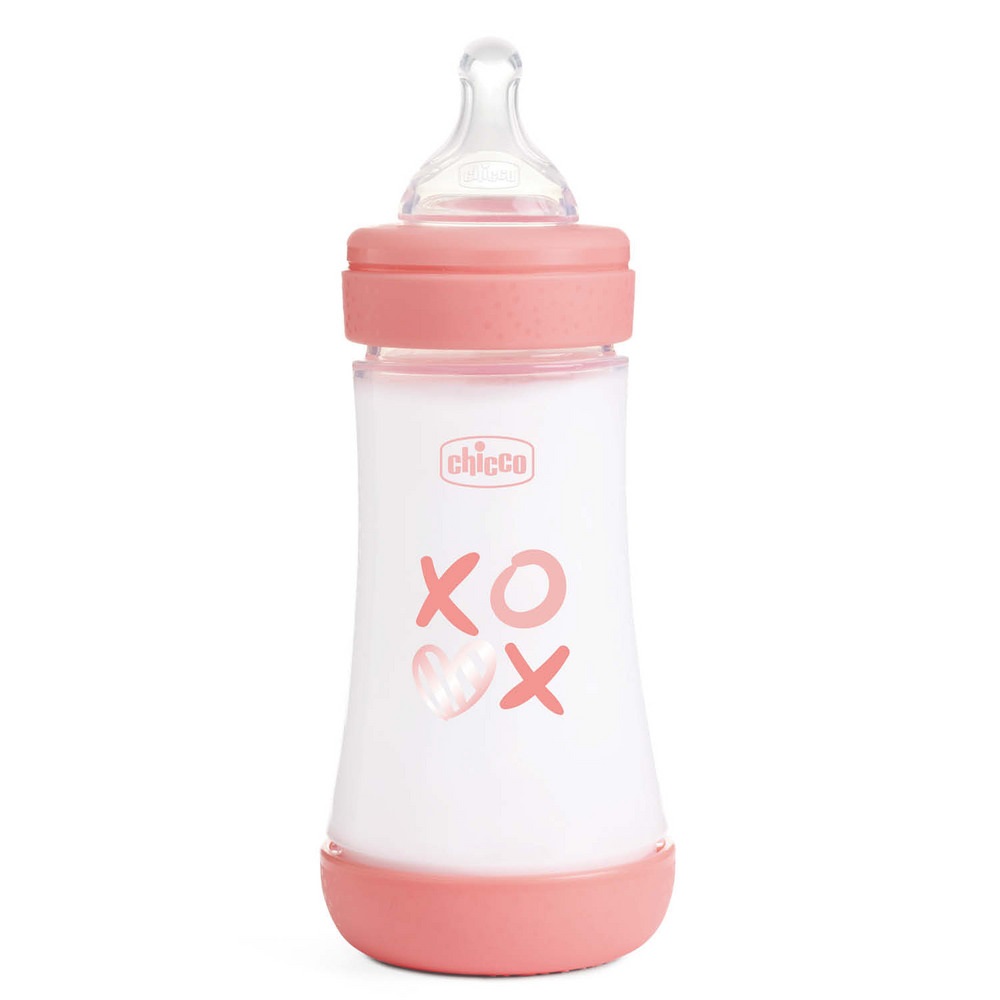 Бутылочка для кормления с силиконовой соской Chicco Perfect 5 Love, 240 мл, 2м+, розовый (20223.11.40)