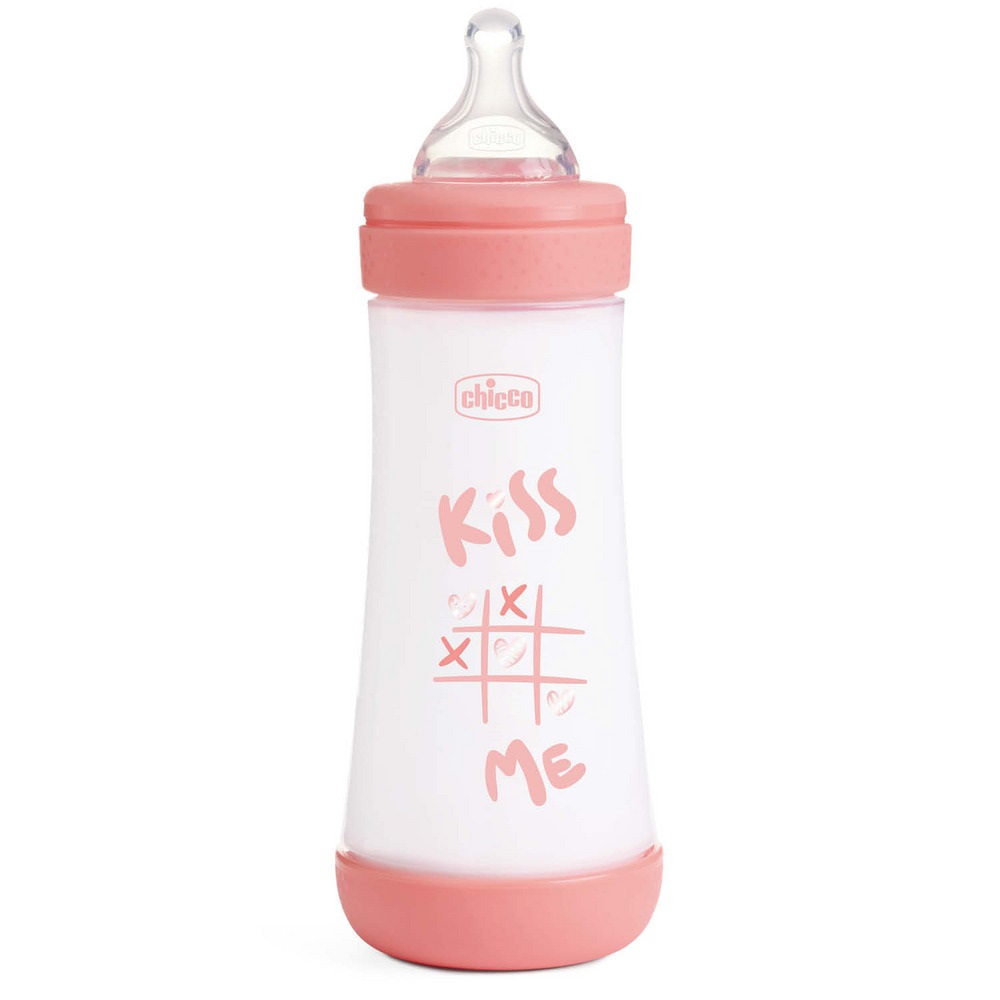 Пляшечка для годування із силіконовою соскою Chicco Perfect 5 Love, 300 мл, 4м+, рожевитй (20235.11.40)