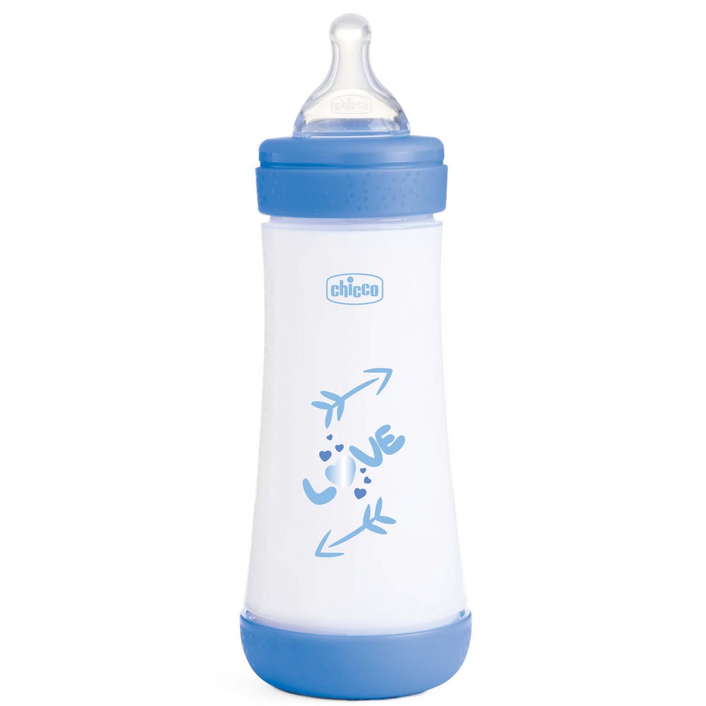 Бутылочка для кормления с силиконовой соской Chicco Perfect 5 Love, 300 мл, 4м+, голубой (20235.21.40)