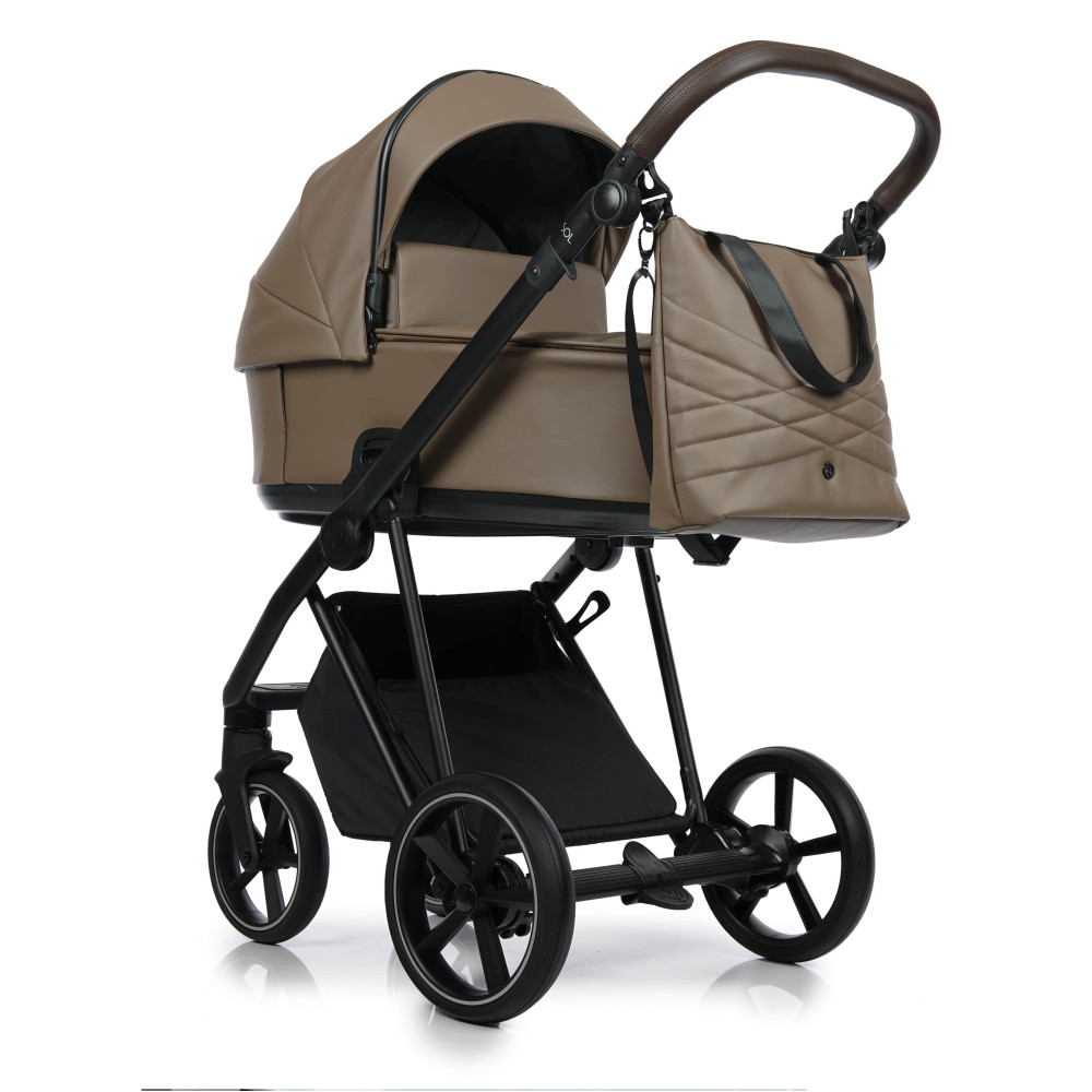 Roan Ivi 2.0 - дитяча коляска 2в1, всесезонний візок з еко-шкіри ECO, м'яка амортизація, сонцезахисний козирок у комплекті • Camel ECO (R-IE-CL)