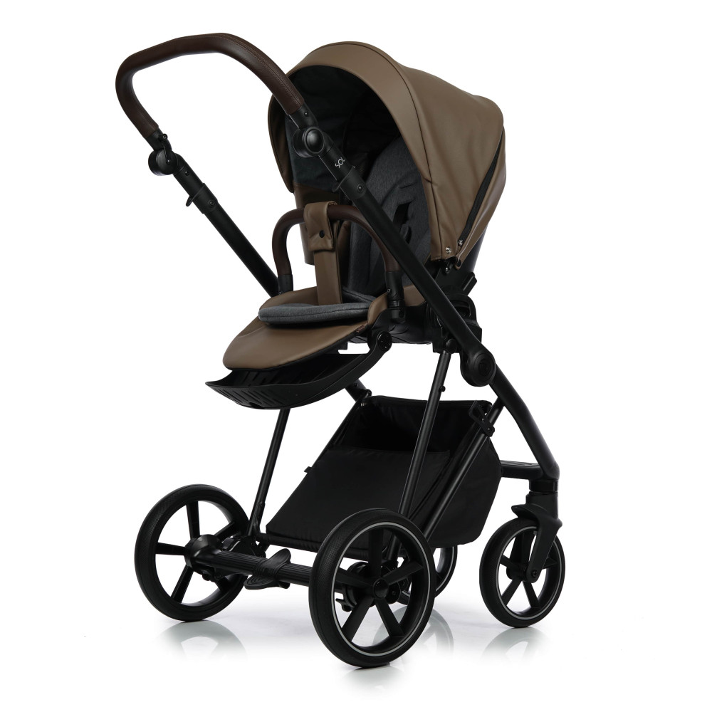 Roan Ivi 2.0 - дитяча коляска 2в1, всесезонний візок з еко-шкіри ECO, м'яка амортизація, сонцезахисний козирок у комплекті • Camel ECO (R-IE-CL)