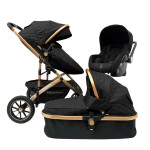 Maxibaby IQ - легка дитяча коляска трансформер 3в1 з автокріслом для новонароджених, всесезонна • Black