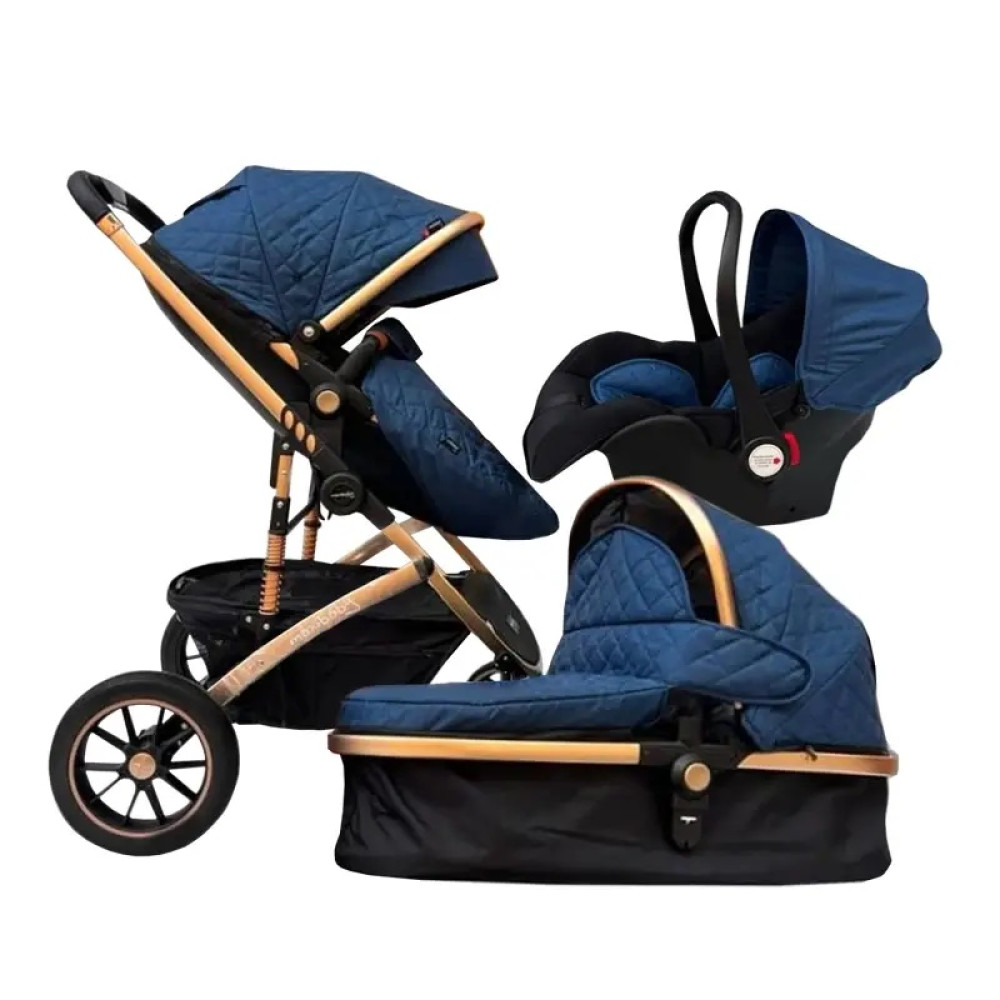 Maxibaby IQ - легка дитяча коляска трансформер 3в1 з автокріслом для новонароджених, всесезонна • Blue