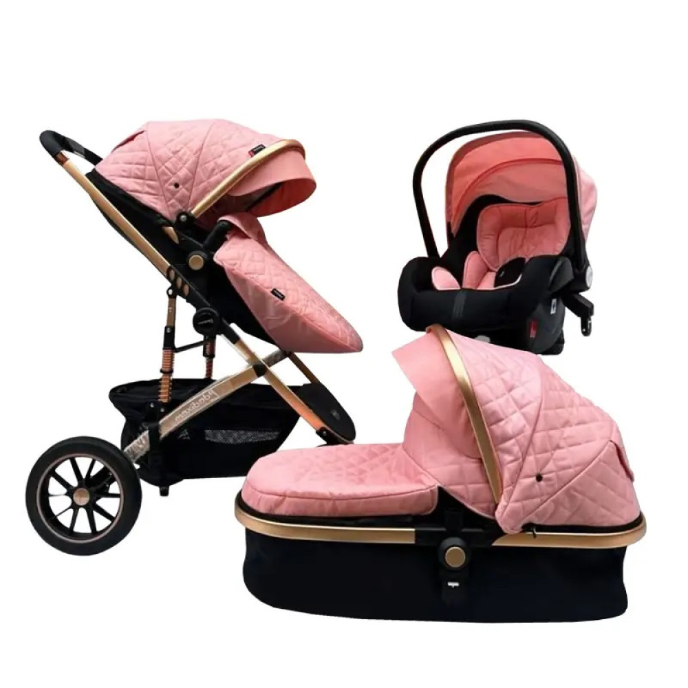 Maxibaby IQ - легка дитяча коляска трансформер 3в1 з автокріслом для новонароджених, всесезонна • Pink