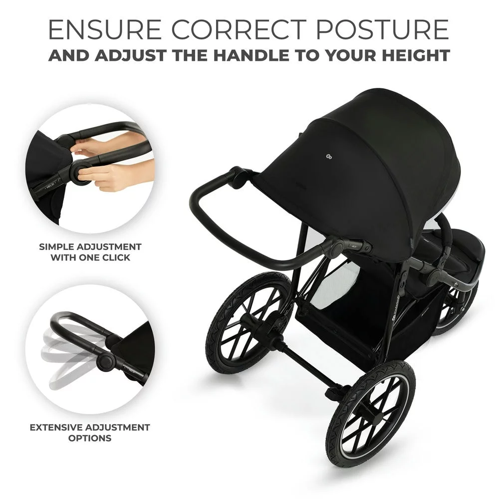 Kinderkraft Helsi - прогулочная коляска для бега и спорта, большие колеса • Deep Black (KSHELS00BLK0000)