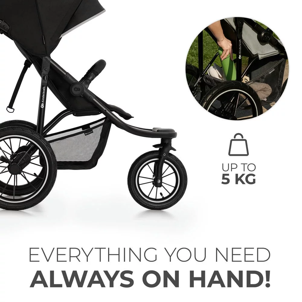 Kinderkraft Helsi - прогулочная коляска для бега и спорта, большие колеса • Deep Black (KSHELS00BLK0000)