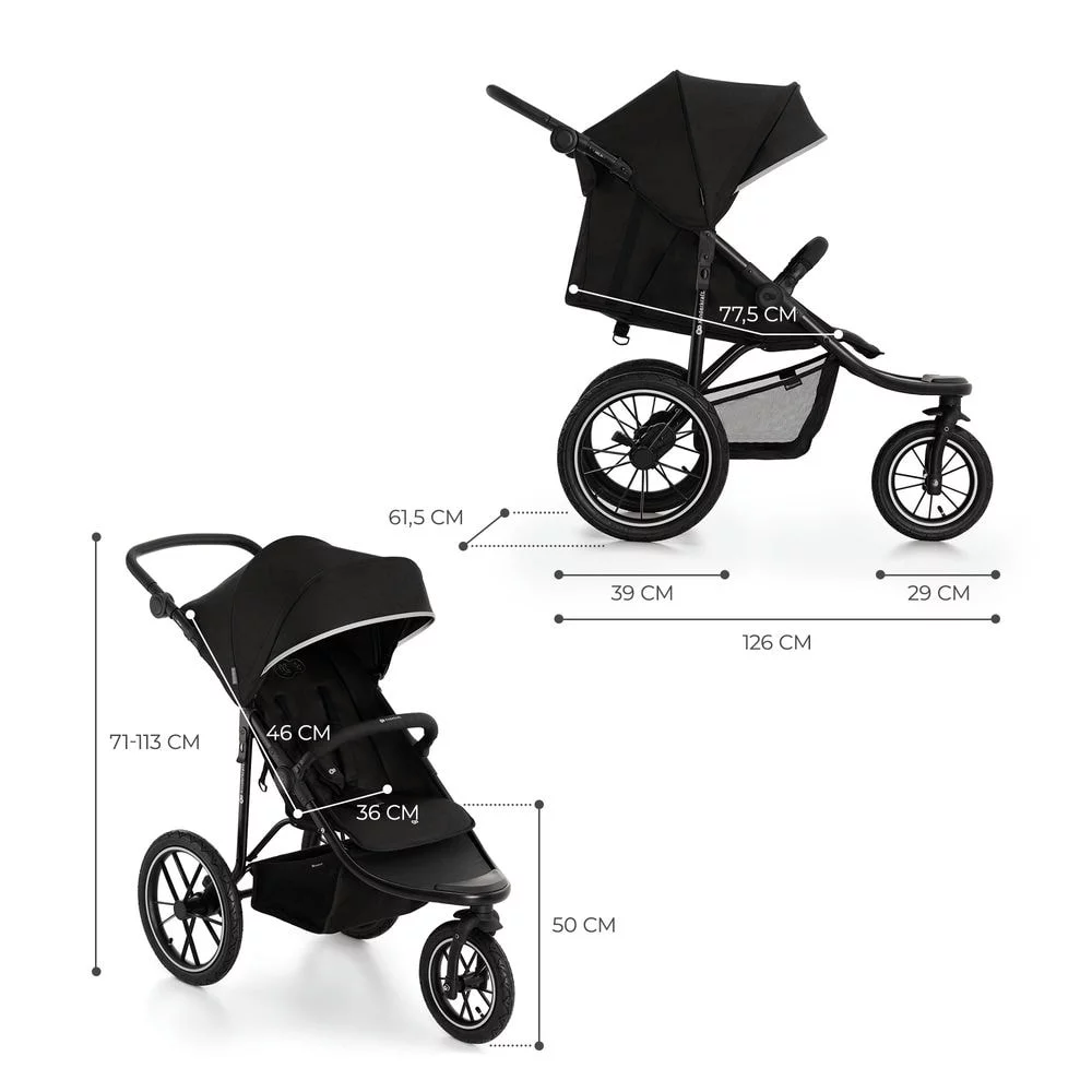 Kinderkraft Helsi - прогулочная коляска для бега и спорта, большие колеса • Deep Black (KSHELS00BLK0000)