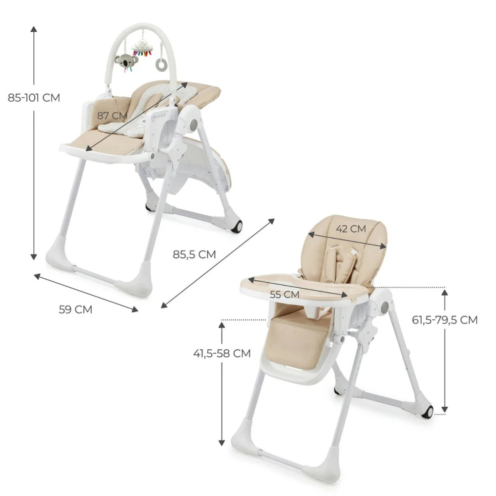 Kinderkraft Tummie - стульчик для кормления 2 в 1 • Beige (KHTUMM00BEG0000)