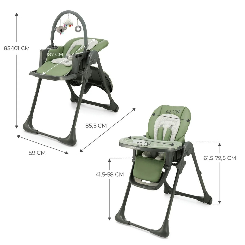 Kinderkraft Tummie - стільчик для годування 2 в 1 • Green (KHTUMM00GRE0000)