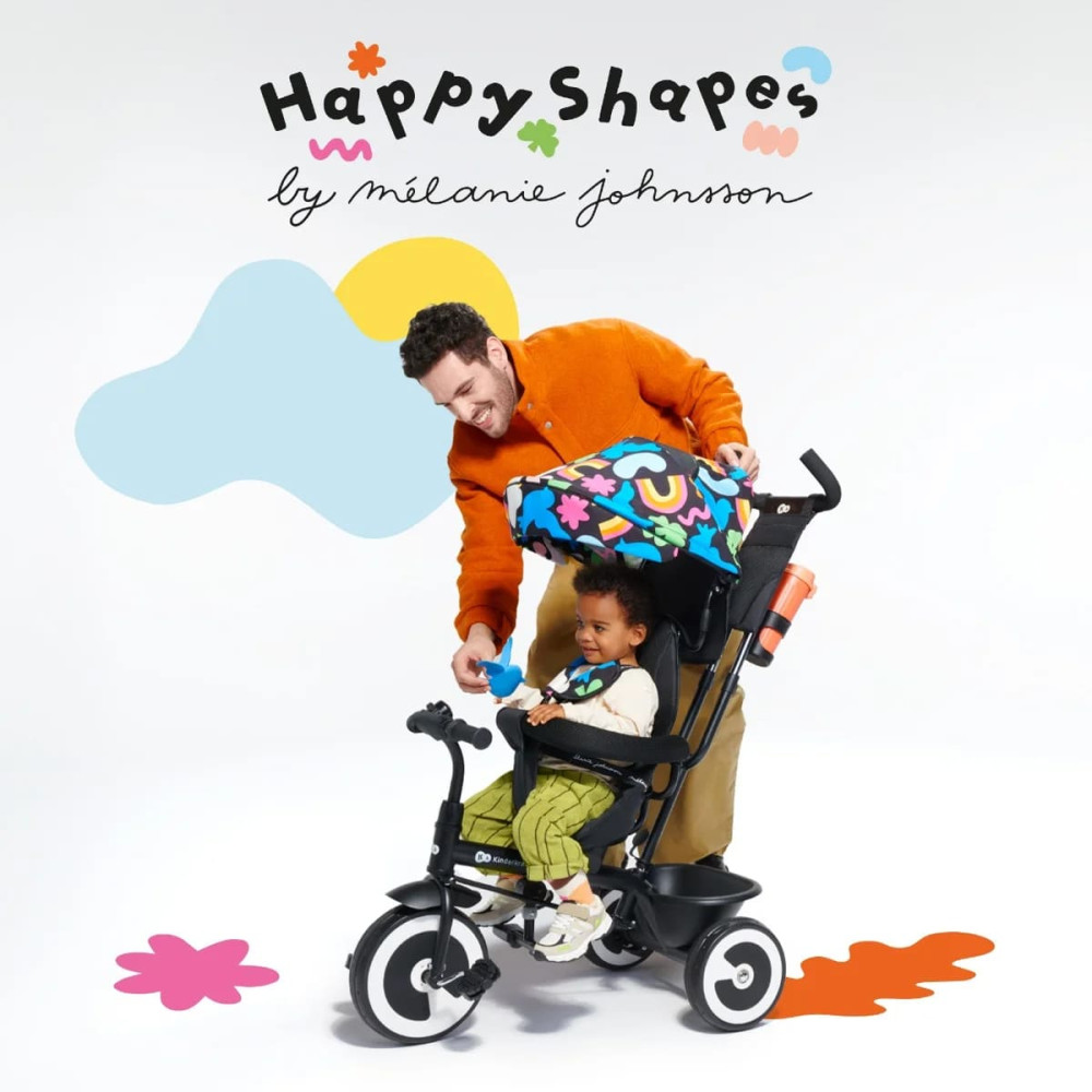 Kinderkraft Aston - трехколесный велосипед (от 9 месяцев до 5 лет), легкий, компактный, с возможностью реверсивного движения • Happy Shapes (KRASTO00HAP0000)