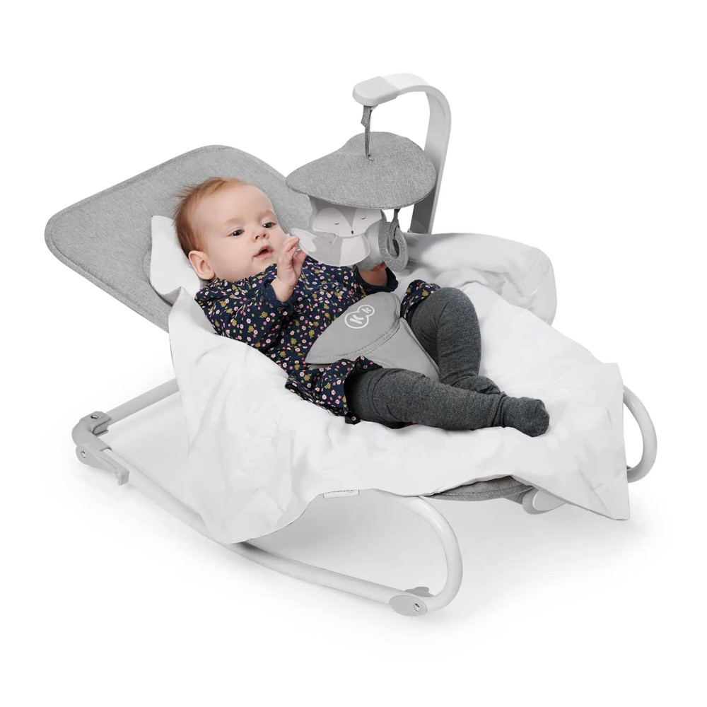 Kinderkraft Felio 2 - шезлонг-качалка с успокаивающими звуками, вибрацией и игрушками • Stone Grey (KBFELI20GRY0000)