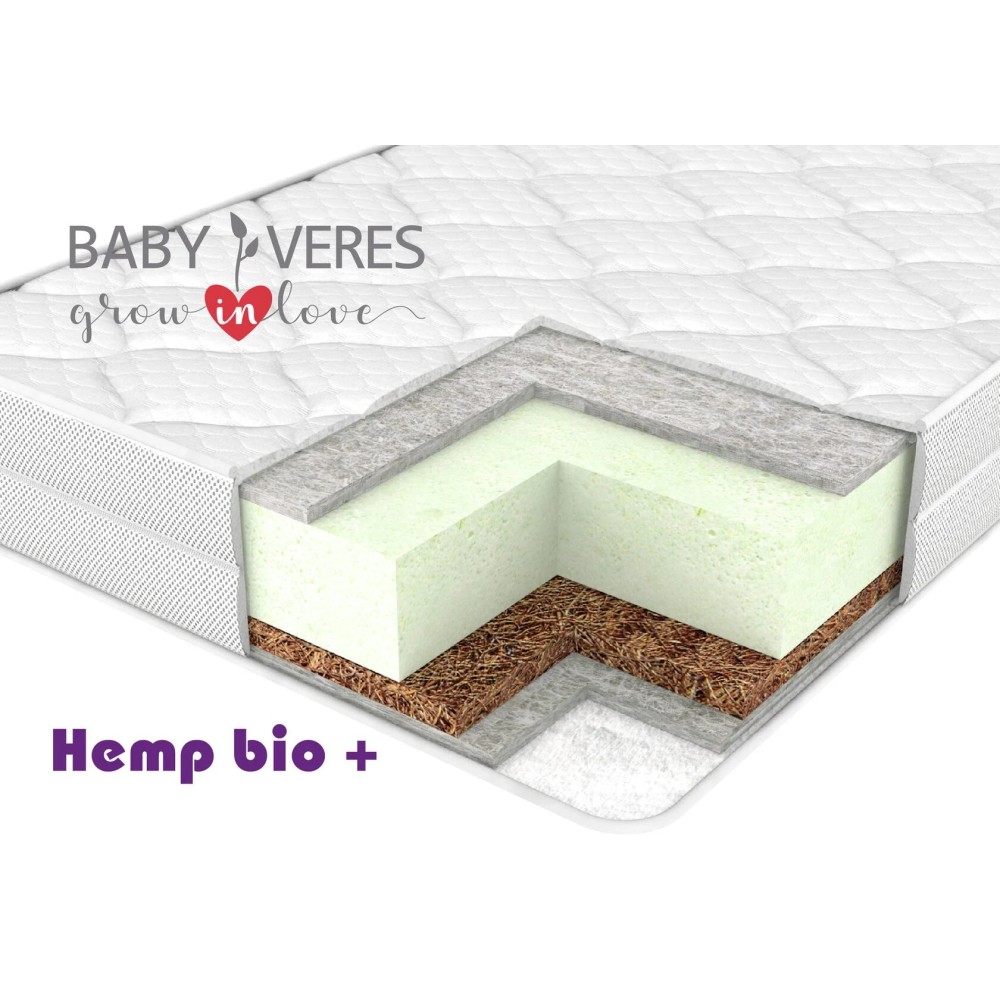Baby Veres Hemp bio+ - матрас для новорожденных с дышащим эффектом (кокосовая койра, пена Bio,  конопляный настил) • 120х60х10 см