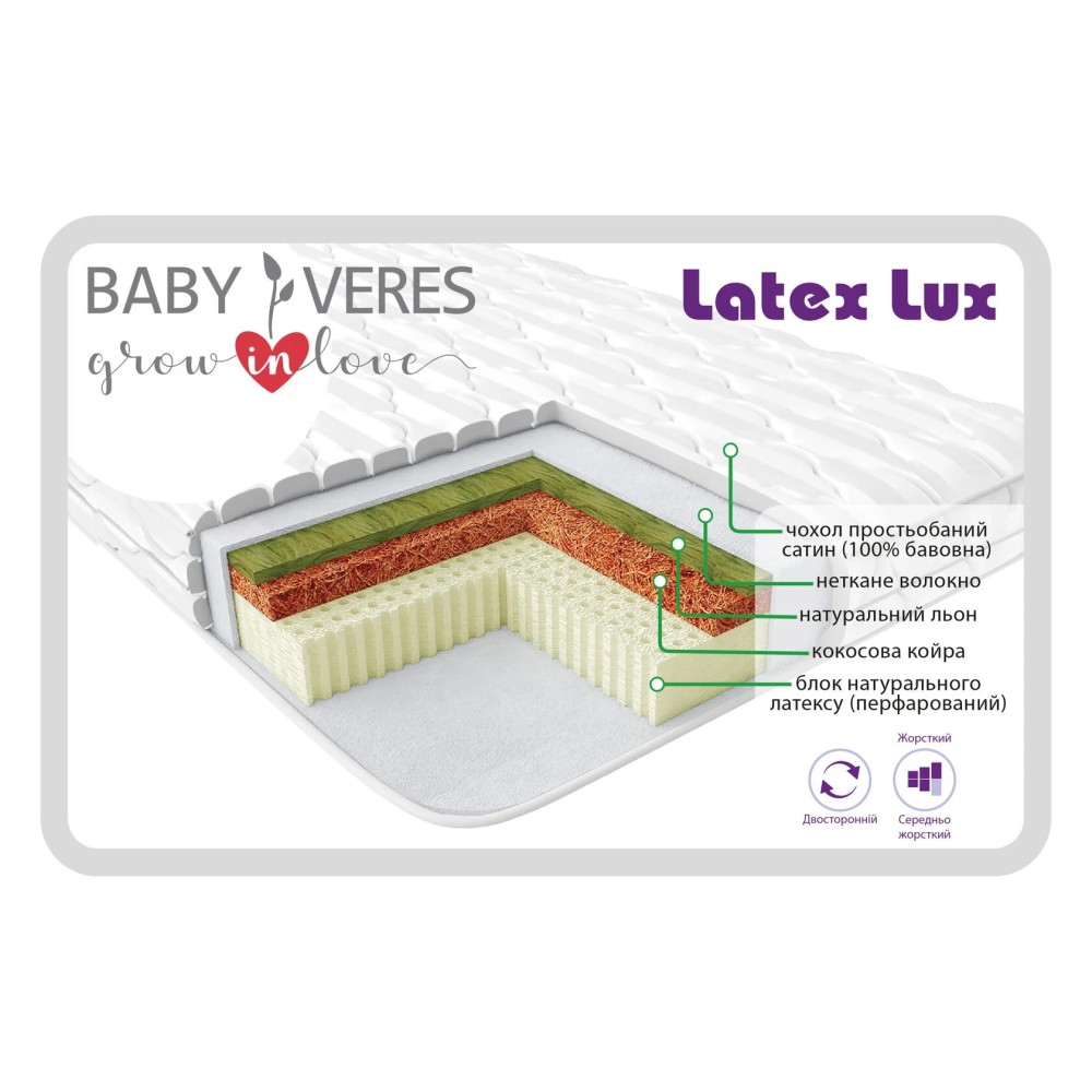 Baby Veres Latex LUX - матрац для новонародженого (неткане волокно, лляне волокно, натуральний латекс, кокосова койра) • 120х60х10 см