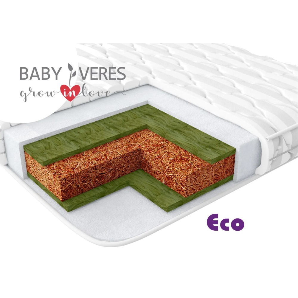 Baby Veres ECO - матрас жесткий из натурального кокосового волокна (хлопок, кокосовое волокно, льняное волокно) • 120х60х12 см