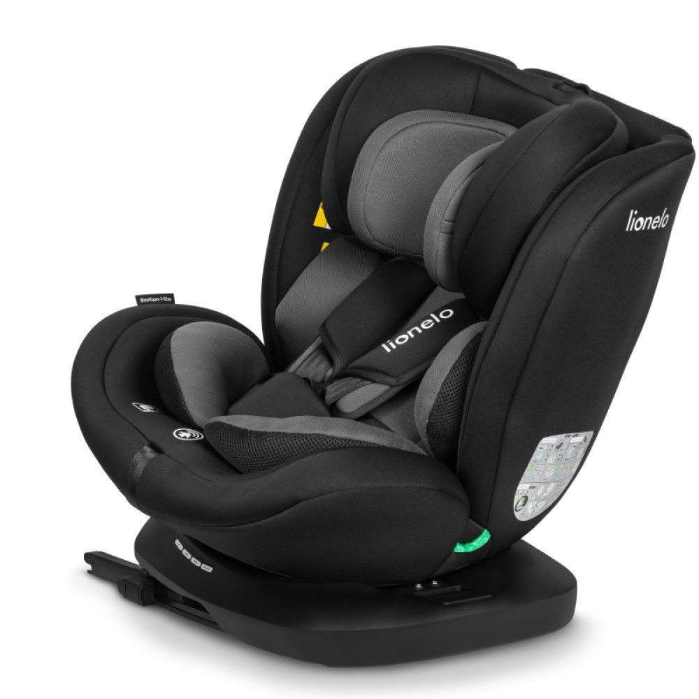 Lionelo Bastiaan i-Size - детское автокресло (от рождения до 10 лет / от 40 до 150 см), поворотная база на 360°, наклон спинки, регулировка подголовника • Black Grey Lionelo Bastiaan i-Size - детское автокресло (от рождения до 10 лет / от 40 до 150 см), поворотная база на 360°, наклон спинки, регулировка подголовника • Black Grey