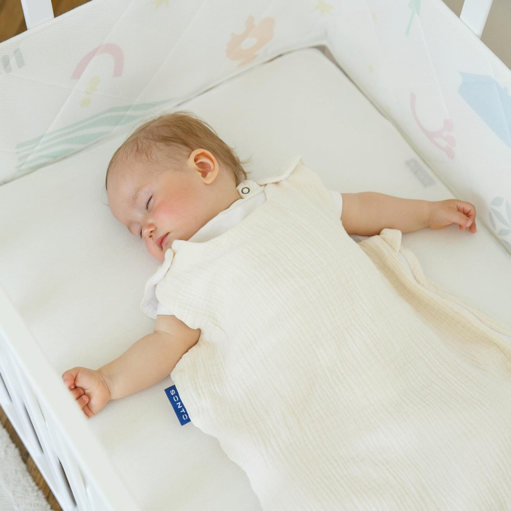 Sonto Sleepset - летний спальник для ребенка от 3-х до 6-ти месяцев, на молнии, муслин, безопасные материалы • Молочный