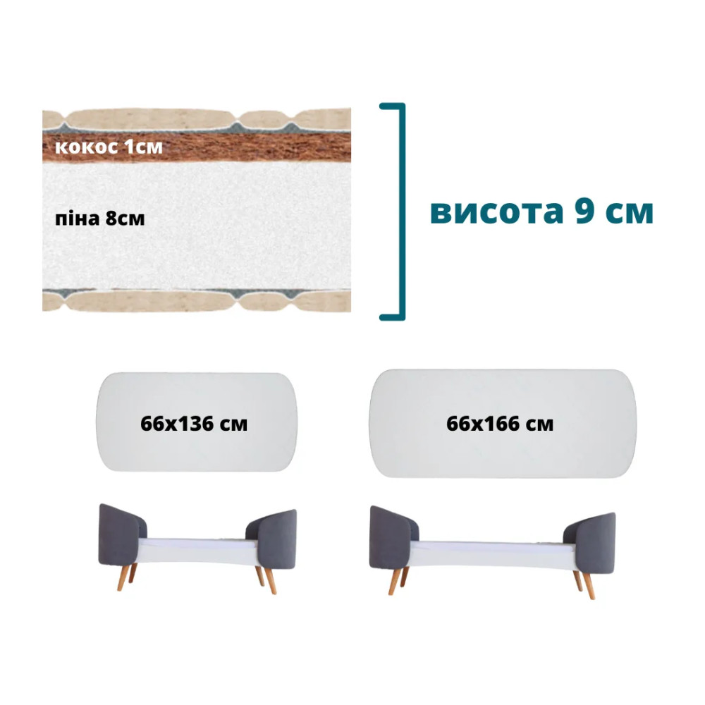 IngVart Fly - матрац на дитяче ліжечко (кокосова койра, піна) • 66х136х9 см