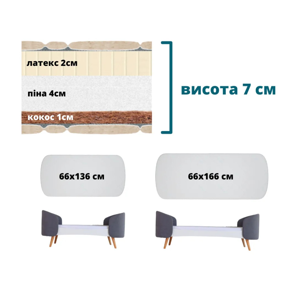 IngVart Fly - матрас на детскую кроватку (кокосовая койра, пена) • 66х166х7 см