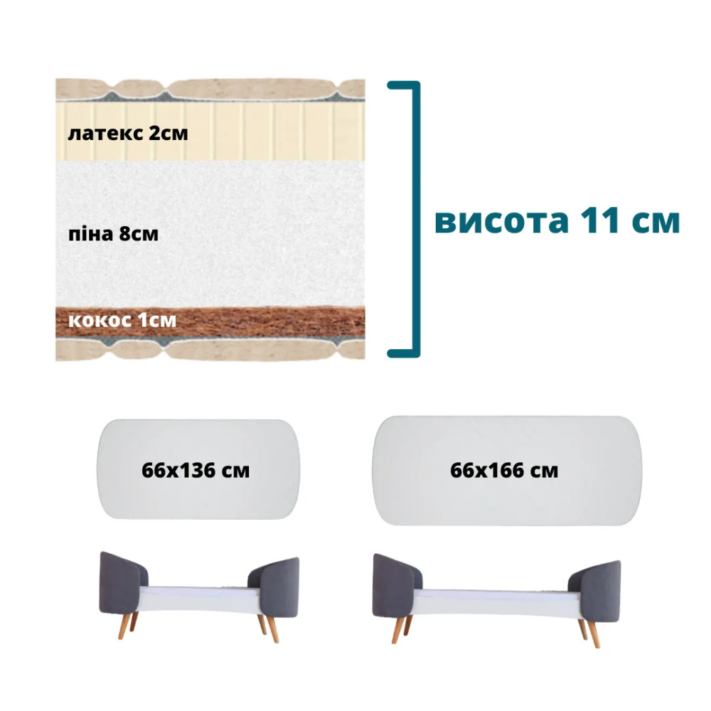 IngVart Fly - матрас на детскую кроватку (кокосовая койра, пена) • 66х166х11 см