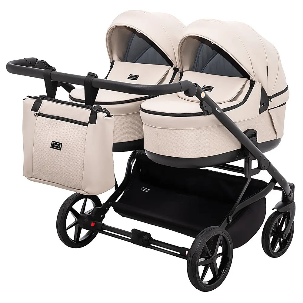 Adamex Leo Duo Eco - дитяча коляска для двійні, універсальна коляска 2 в 1 для двійні та погодок, незалежне регулювання прогулянкових блоків • Latte (SA-7)