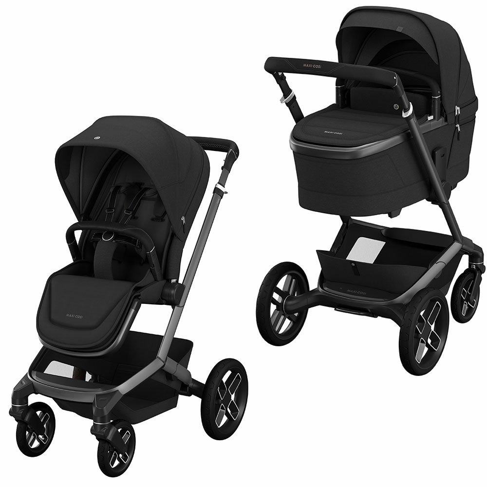 Maxi-Cosi Fame - дитяча коляска 2в1, коляска для бездоріжжя (система освітлення LED, вбудований павербанк, регульована по висоті люлька) • Twillic Black
