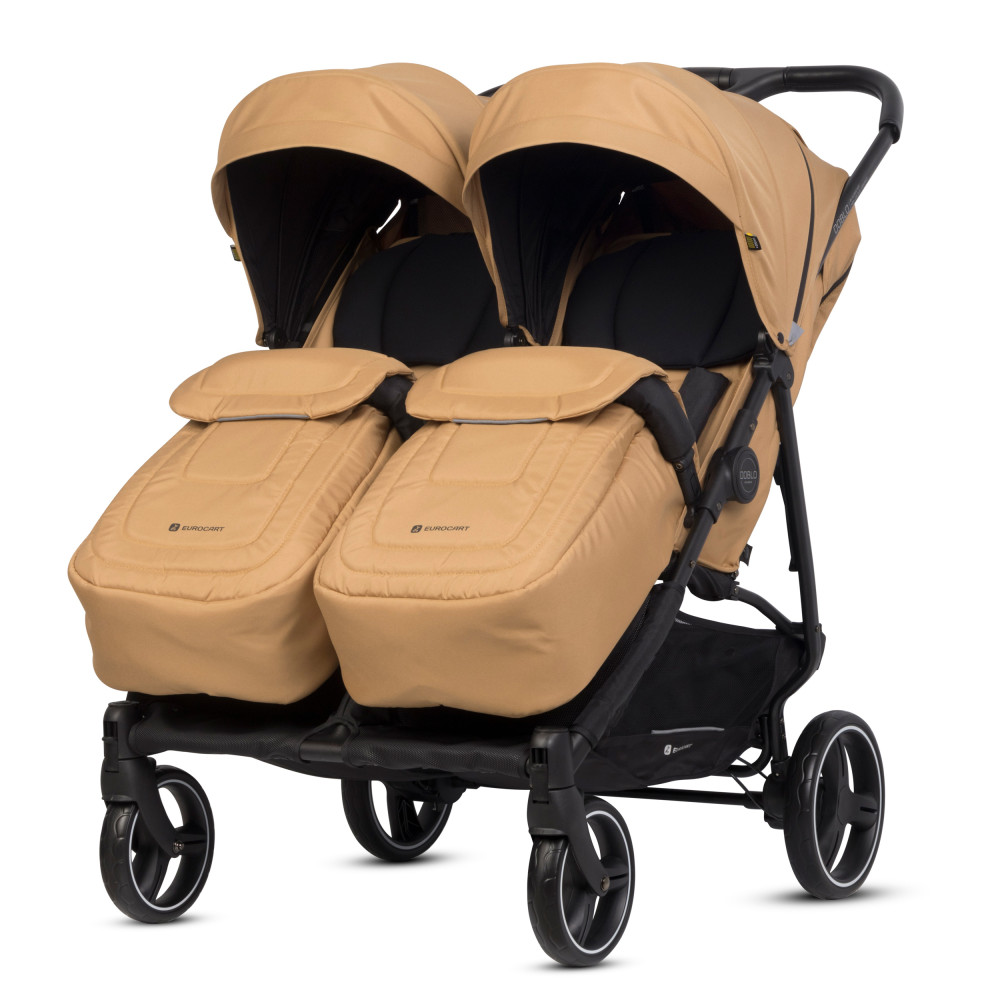 Euro-Cart Doblo - прогулянкова коляска для двійні, дитяча коляска для двійні та погодок, незалежне регулювання прогулянкових блоків • Camel