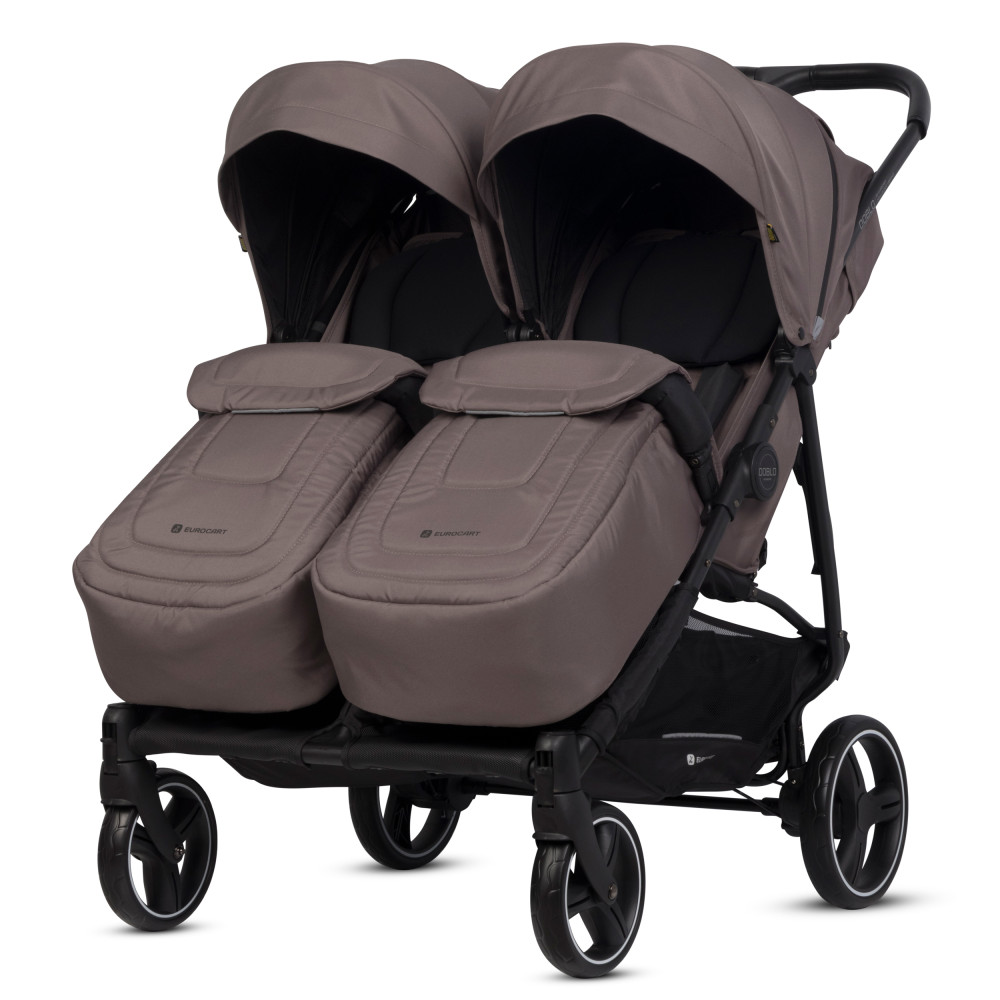Euro-Cart Doblo - прогулянкова коляска для двійні, дитяча коляска для двійні та погодок, незалежне регулювання прогулянкових блоків • Taupe