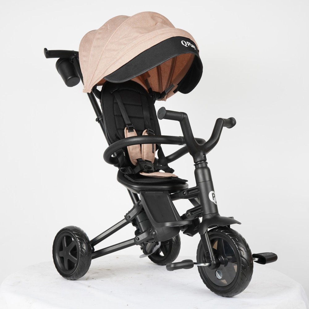 Qplay Nova Niello - складаний дитячий триколісний велосипед з батьківською ручкою, поворотне сидіння, колеса EVA (від 10 місяців) • Beige