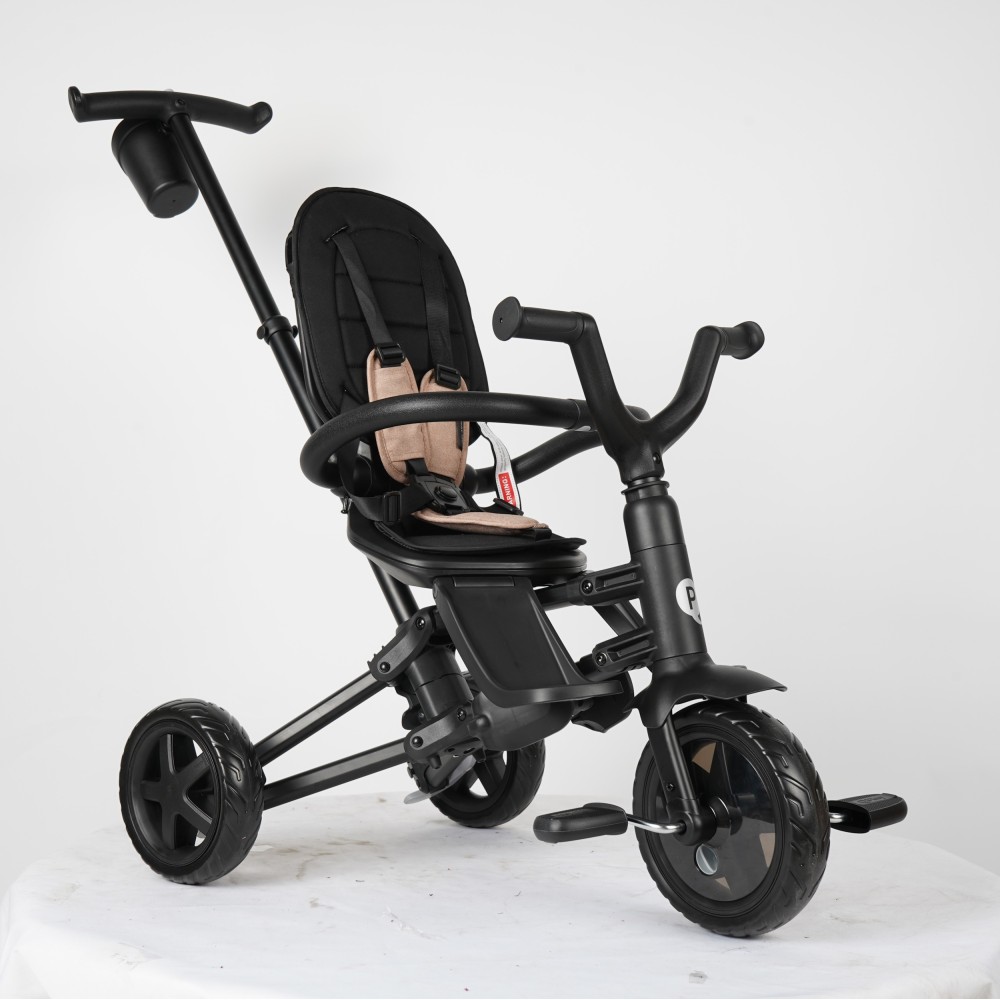 Qplay Nova Niello - складаний дитячий триколісний велосипед з батьківською ручкою, поворотне сидіння, колеса EVA (від 10 місяців) • Beige