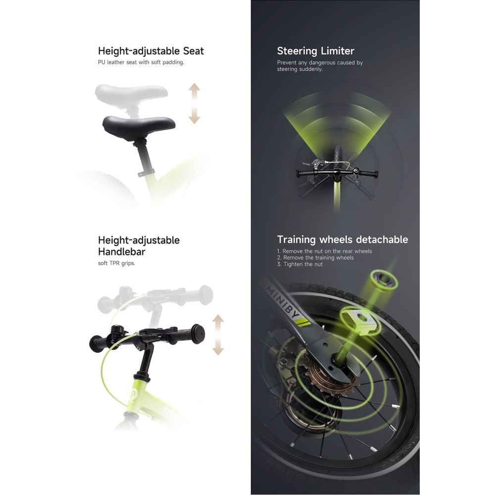 Qplay Miniby 3в1/14" - детский велосипед-беговел 3 в 1 • Green