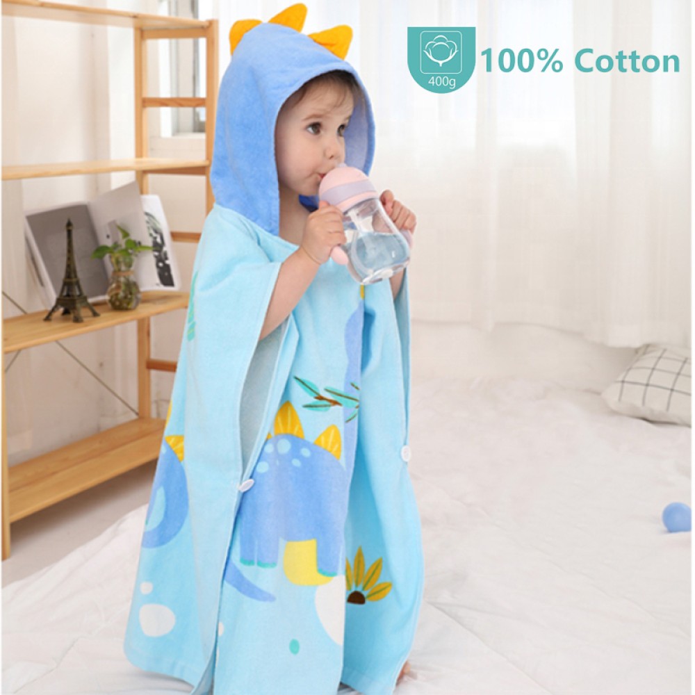 Детское полотенце-пончо с капюшоном Lovely Svi, махра, Дино голубой (8041231489813)