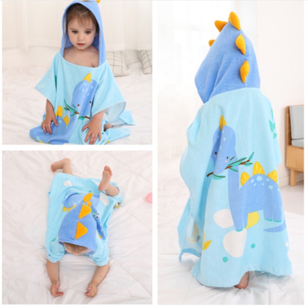 Детское полотенце-пончо с капюшоном Lovely Svi, махра, Дино голубой (8041231489813)