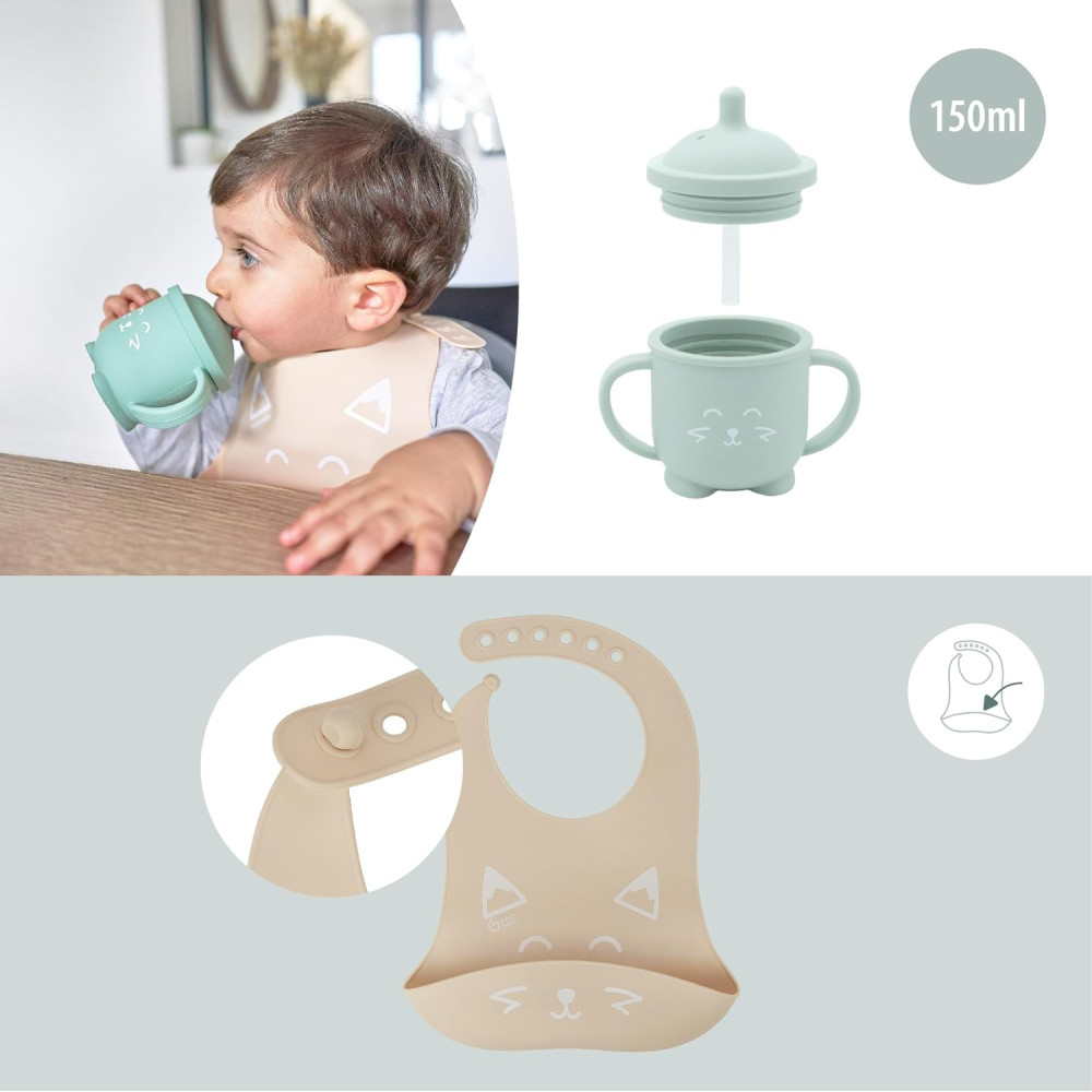 Набор детской посуды Babymoov Learn'isy, миска, чашка, ложка, нагрудник, Лисица (A005402)