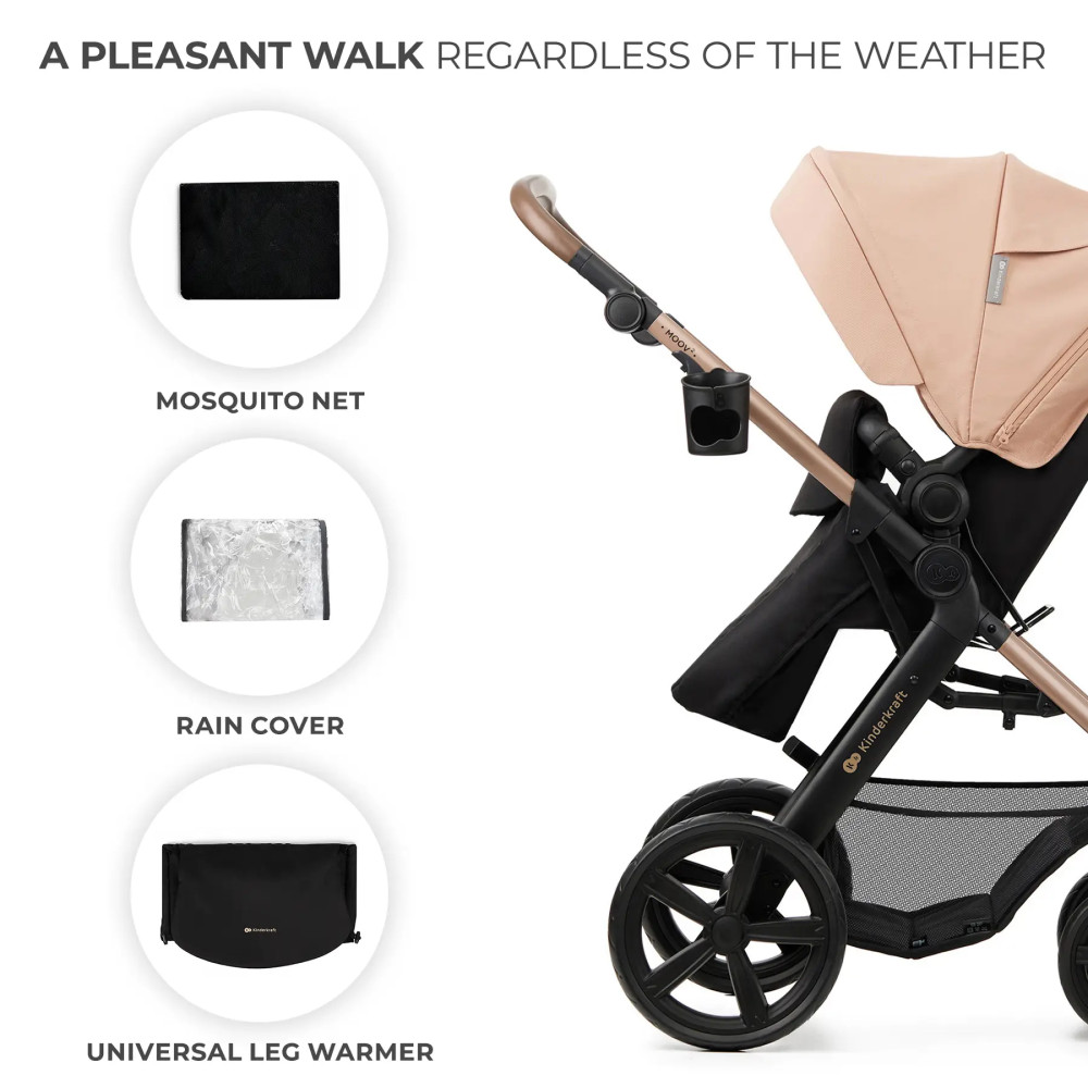 Універсальна коляска 3 в 1 Kinderkraft Moov 2, портативна Bluetooth-колонка iDance Cuty Sealion 10W в подарунок Sand Beige (KSMOOV02BEGEV00)