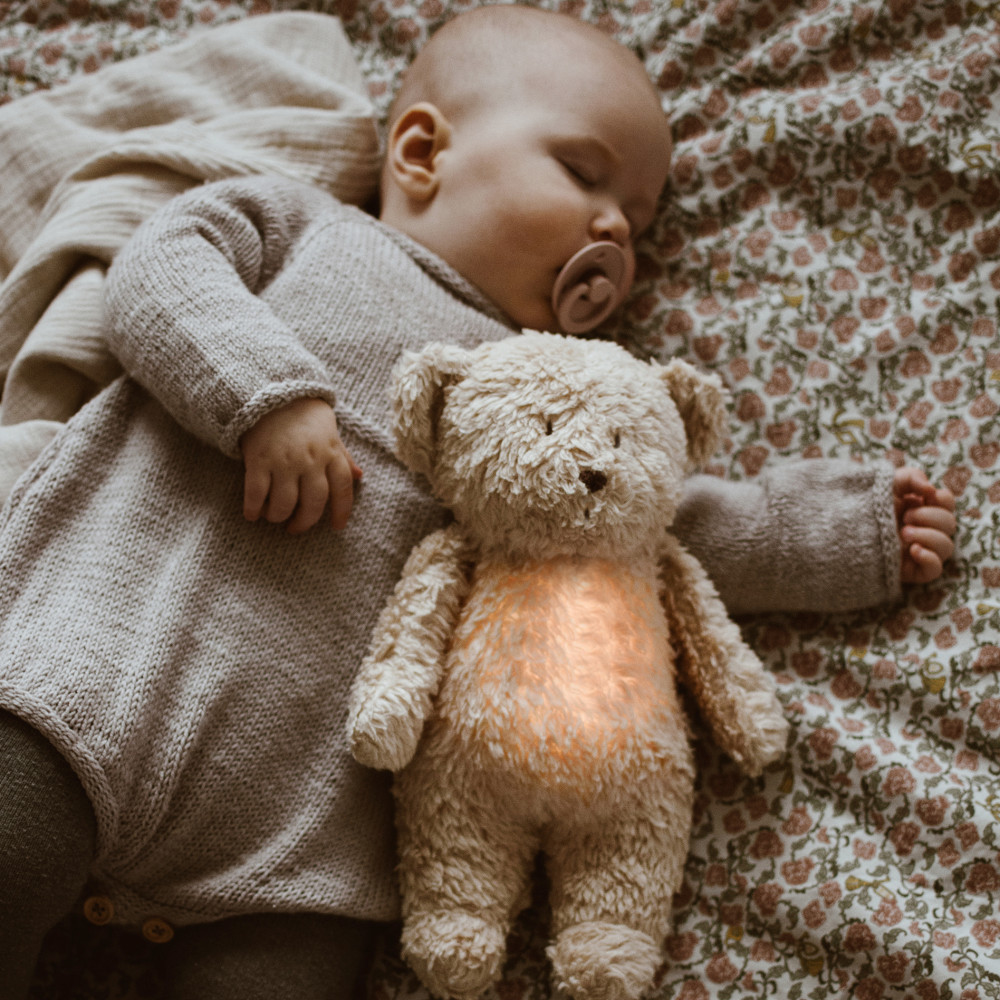 Moonie Organic Мишка - игрушка-ночник, розовый шум, датчик плача, звуковые и световые эффекты, USB-зарядка • Polar (B01-POL)