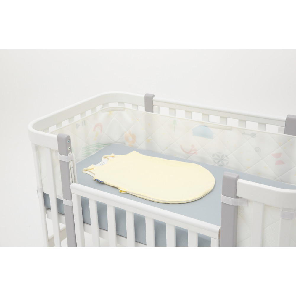 Sonto Sleepset - демісезонна постіль (бортики, жовтий спальник, сіре простирадло), 120х60 см закруглені кути, безпечні матеріали • Лимонний туман