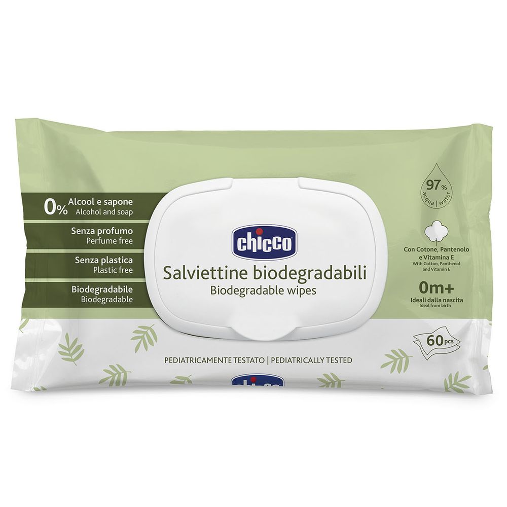 Влажные салфетки Chicco мягкие очищающие, биоразлагаемые, 60 шт (12050.70)