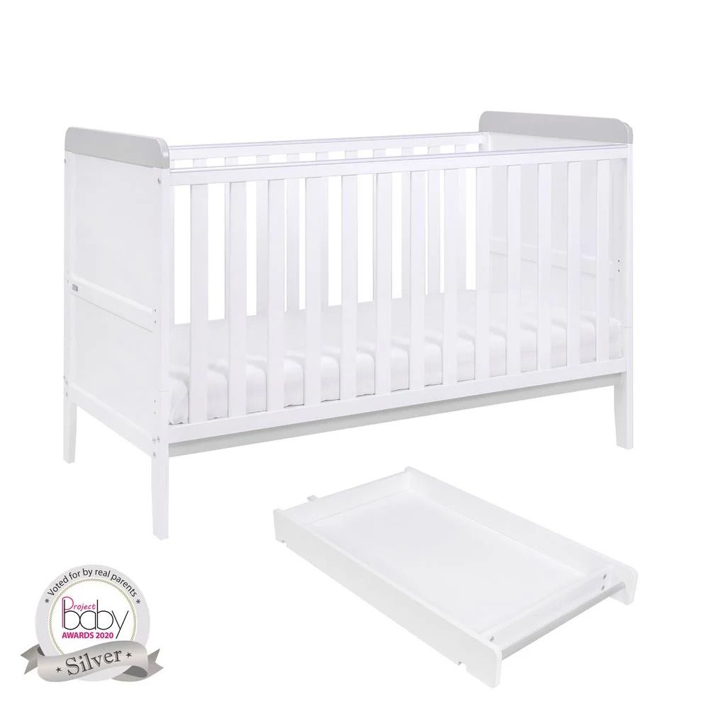 Tutti Bambini Rio - детская кроватка-трансформер с пеленатором и матрасом Deluxe Eco Fibre, 70х140 см • Белый с серым (211030/1172.01)