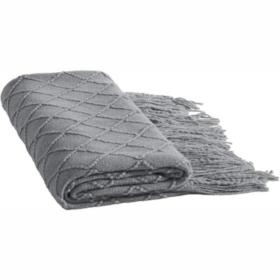 Детский вязаный плед Lovely Svi Ромб 127х152 см с бахромой, серый (520921)