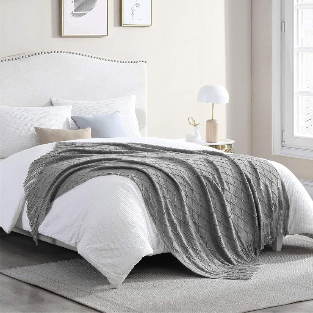 Детский вязаный плед Lovely Svi Ромб 127х152 см с бахромой, серый (520921)