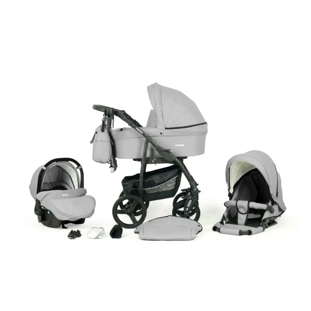 Verdi Travel - универсальная детская коляска 3 в 1 с большими колесами для путешевствий • Light Grey