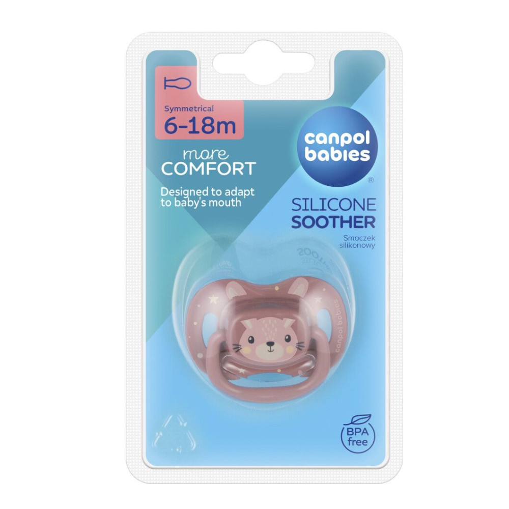 Пустышка Canpol babies CUTE ANIMALS силиконовая симметричная 0-6 мес Розовый (34/924_pin)