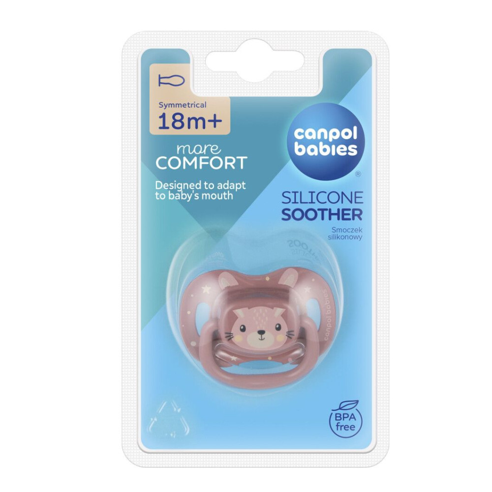 Пустышка Canpol babies CUTE ANIMALS силиконовая симметричная з 18 мес Розовый (34/926_pin)