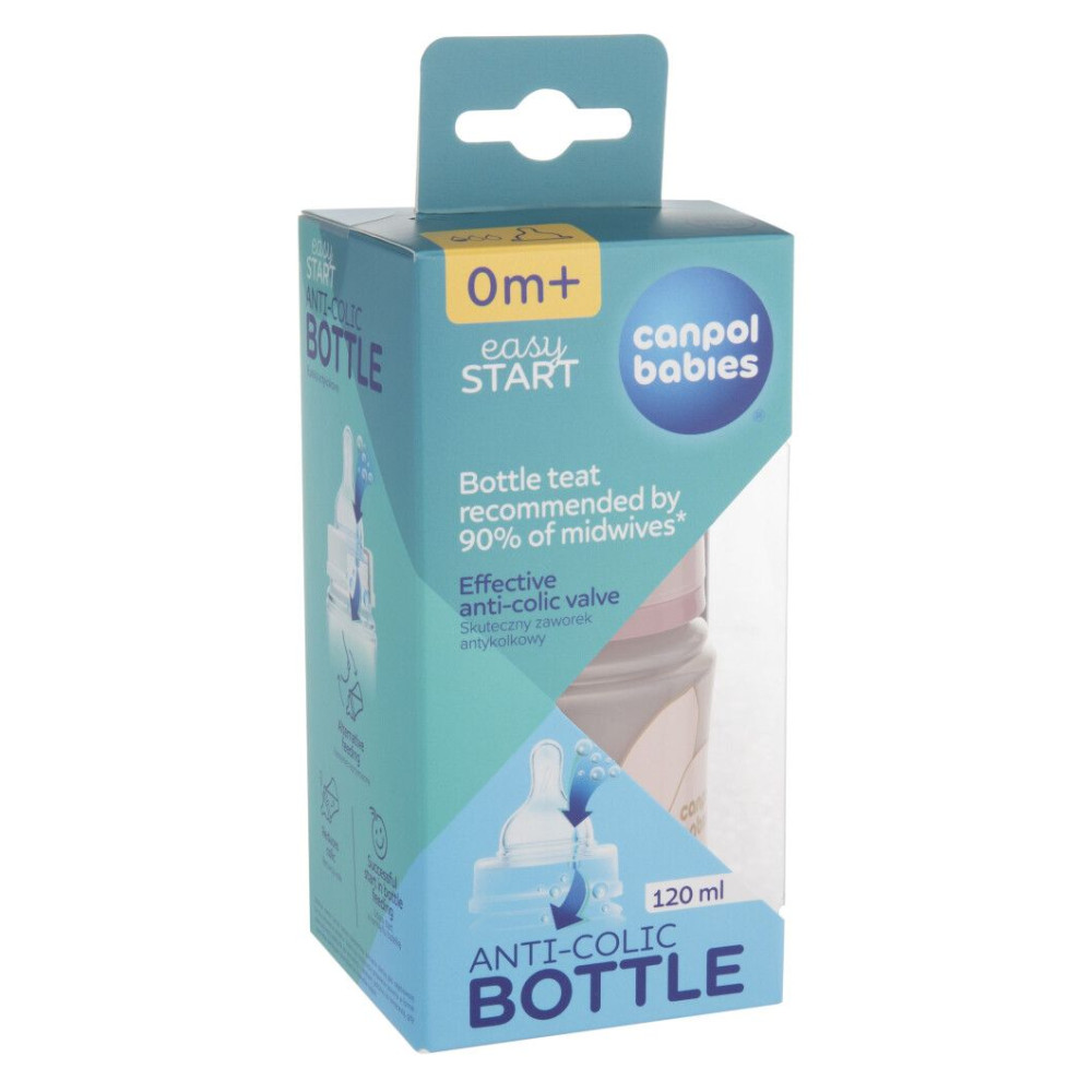 Пляшка антиколікова Canpol babies з широким отвором 120 мл Easystart GOLD рожева (35/239_pin)